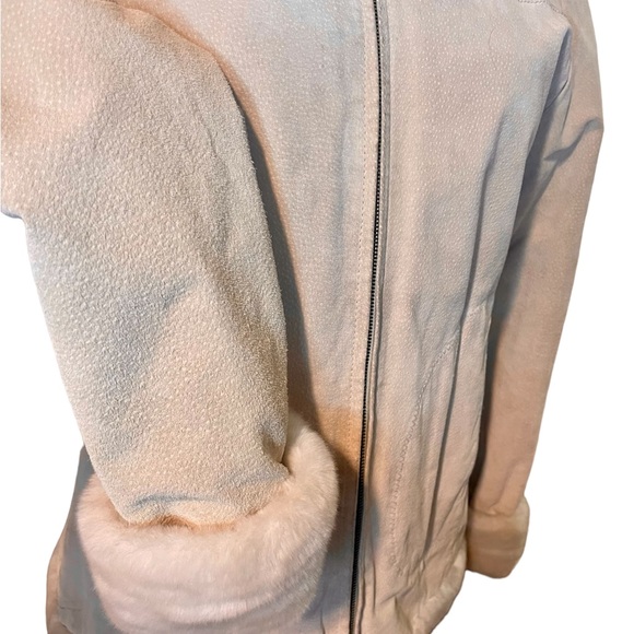 Boston Harbour Genuine Leather Coat Size Large Color Cream with Hood - Picture 3 of 8